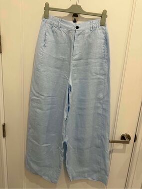 Light Blue women Wide-Leg Linen Blend Skirt